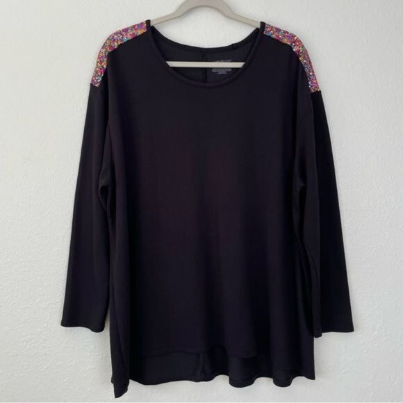 Lane Bryant rainbow sequin shoulder black light weight sweater 22/24 - Picture 1 of 11